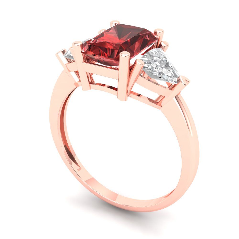 2.82 cttw Natural Garnet Three-Stone Engagement Ring - Solid Gold (Emerald Cut,8x6mm)