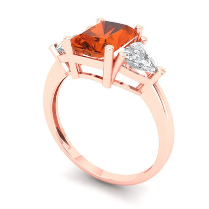 2.82 cttw Zirconia Simulated Red Diamond Three-Stone Engagement Ring - Solid Gold (VVS1, Emerald Cut,8x6mm)
