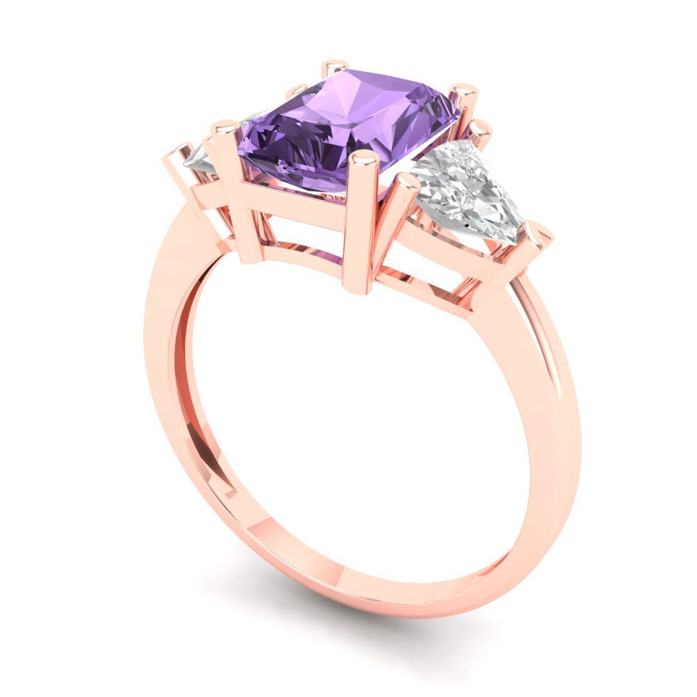 2.82 cttw Simulated Alexandrite Three-Stone Engagement Ring - Solid Gold (Emerald Cut,8x6mm)