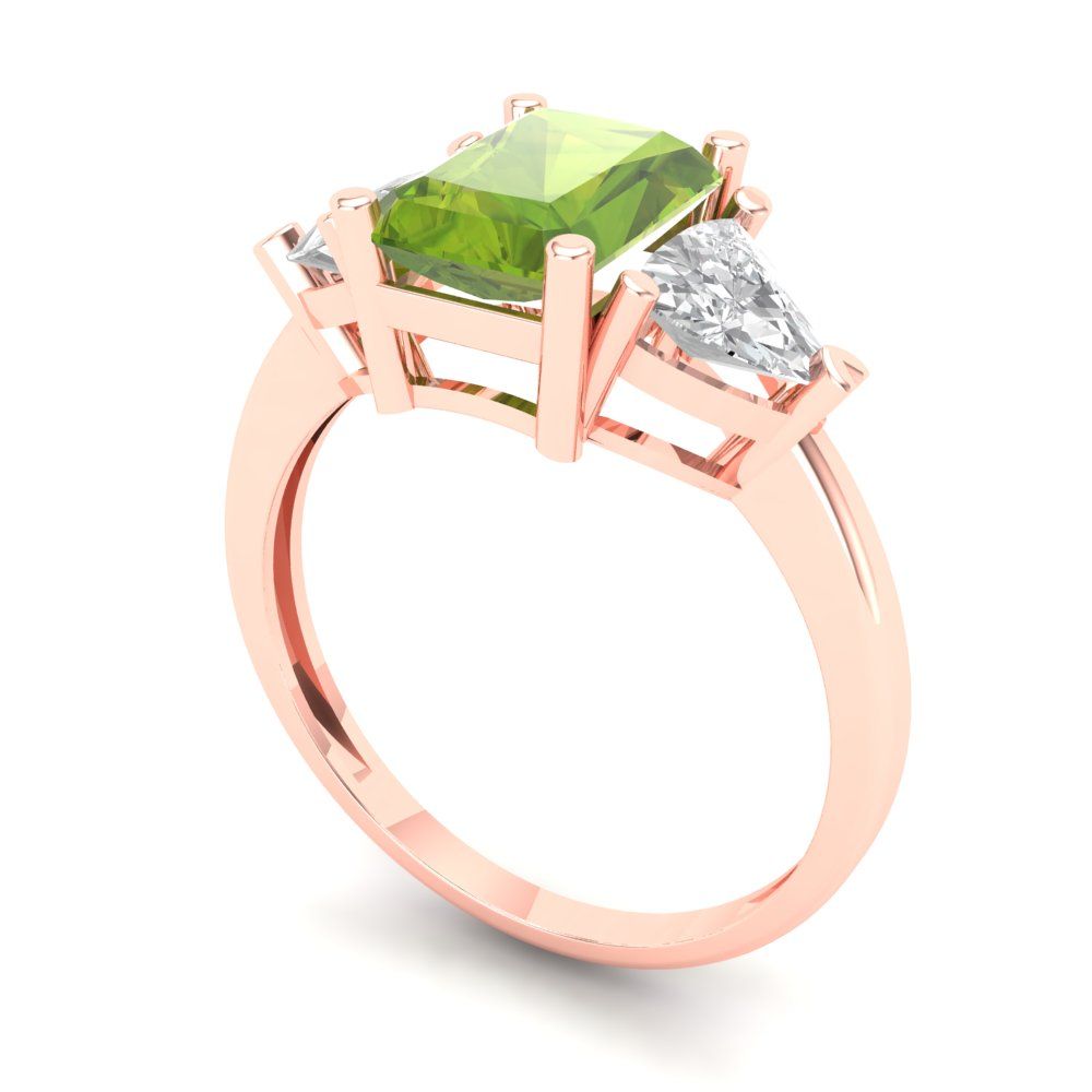 2.82 cttw Natural Peridot Three-Stone Engagement Ring - Solid Gold (Emerald Cut,8x6mm)