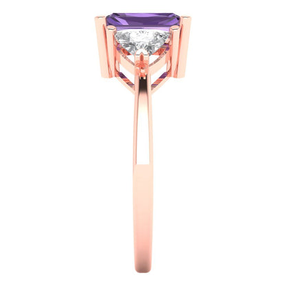 2.82 cttw Simulated Alexandrite Three-Stone Engagement Ring - Solid Gold (Emerald Cut,8x6mm)