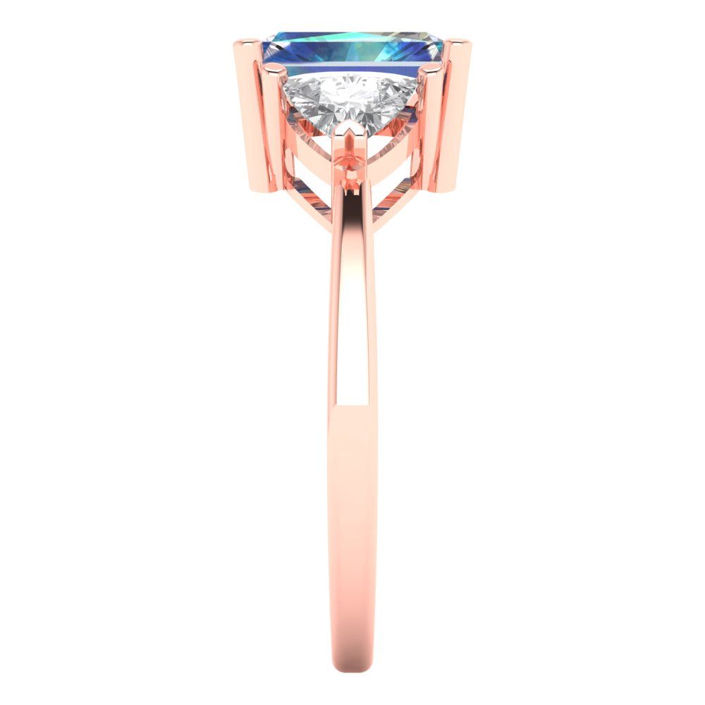 2.82 cttw Blue Moissanite Three-Stone Engagement Ring - Solid Gold (Emerald Cut,8x6mm)