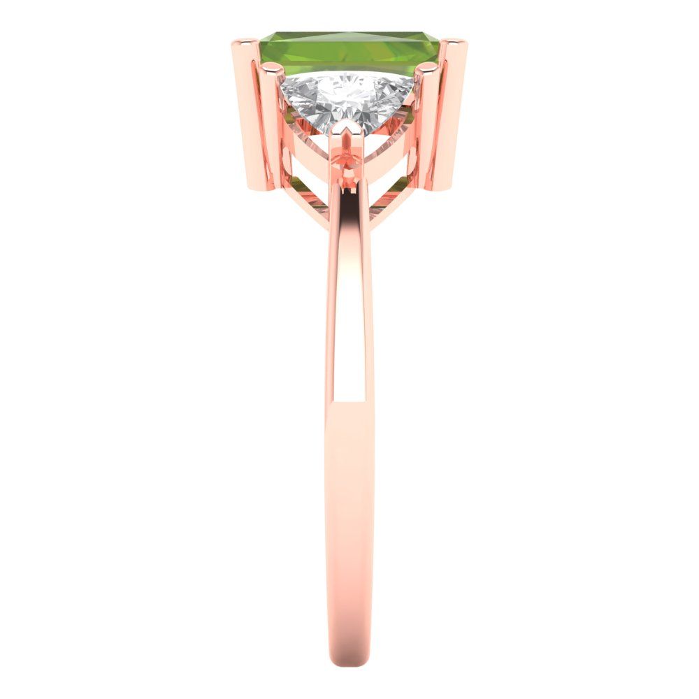2.82 cttw Natural Peridot Three-Stone Engagement Ring - Solid Gold (Emerald Cut,8x6mm)