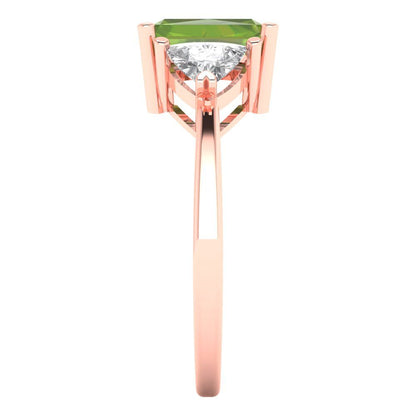 2.82 cttw Natural Peridot Three-Stone Engagement Ring - Solid Gold (Emerald Cut,8x6mm)