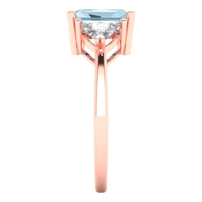 2.82 cttw Natural Sky Blue Topaz Three-Stone Engagement Ring - Solid Gold (Emerald Cut,8x6mm)