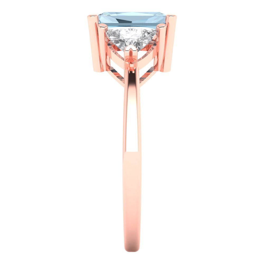 2.82 cttw Natural Aquamarine Three-Stone Engagement Ring - Solid Gold (Emerald Cut,8x6mm)