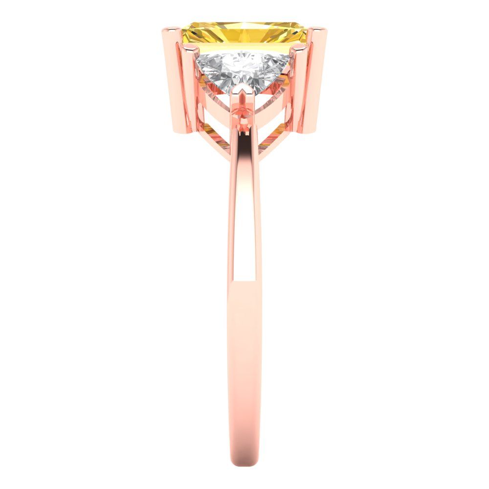 2.82 cttw Natural Citrine Three-Stone Engagement Ring - Solid Gold (Emerald Cut,8x6mm)