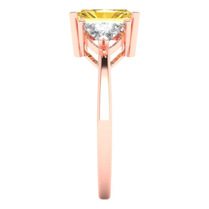 2.82 cttw Natural Citrine Three-Stone Engagement Ring - Solid Gold (Emerald Cut,8x6mm)