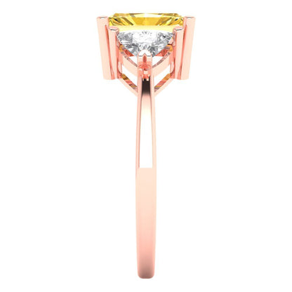 2.82 cttw Zirconia Simulated Yellow Diamond Three-Stone Engagement Ring - Solid Gold (VVS1, Emerald Cut,8x6mm)