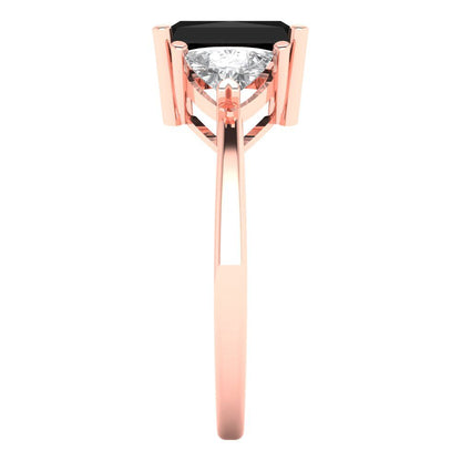 2.82 cttw Natural Onyx Three-Stone Engagement Ring - Solid Gold (Emerald Cut,8x6mm)