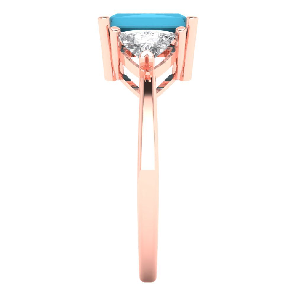 2.82 cttw Simulated Turquoise Three-Stone Engagement Ring - Solid Gold (Emerald Cut,8x6mm)