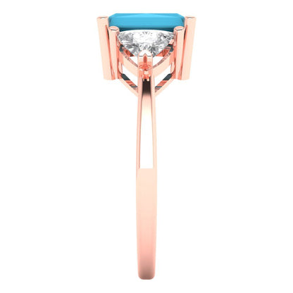 2.82 cttw Simulated Turquoise Three-Stone Engagement Ring - Solid Gold (Emerald Cut,8x6mm)