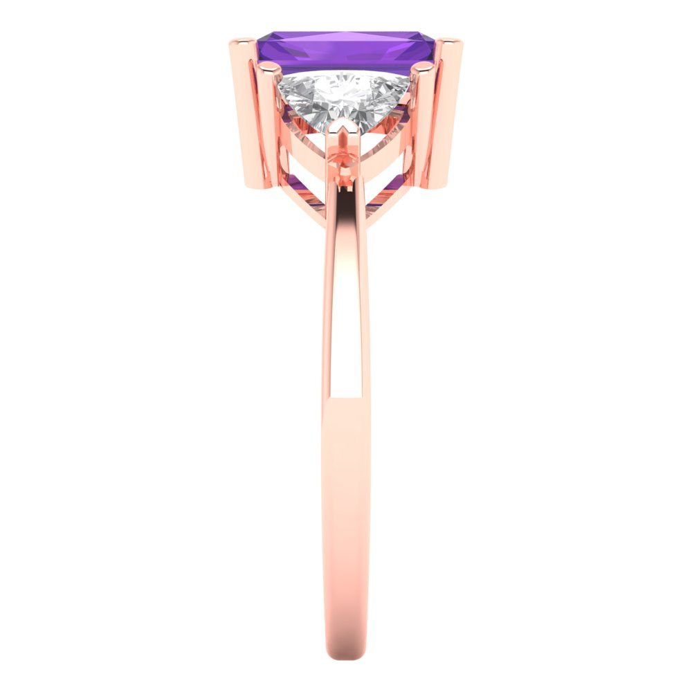 2.82 cttw Natural Amethyst Three-Stone Engagement Ring - Solid Gold (Emerald Cut,8x6mm)