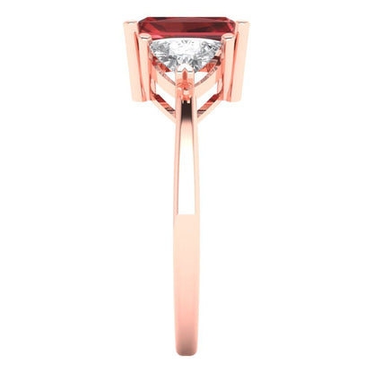 2.82 cttw Natural Garnet Three-Stone Engagement Ring - Solid Gold (Emerald Cut,8x6mm)