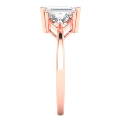 2.82 cttw White Sapphire Three-Stone Engagement Ring - Solid Gold (Emerald Cut,8x6mm)