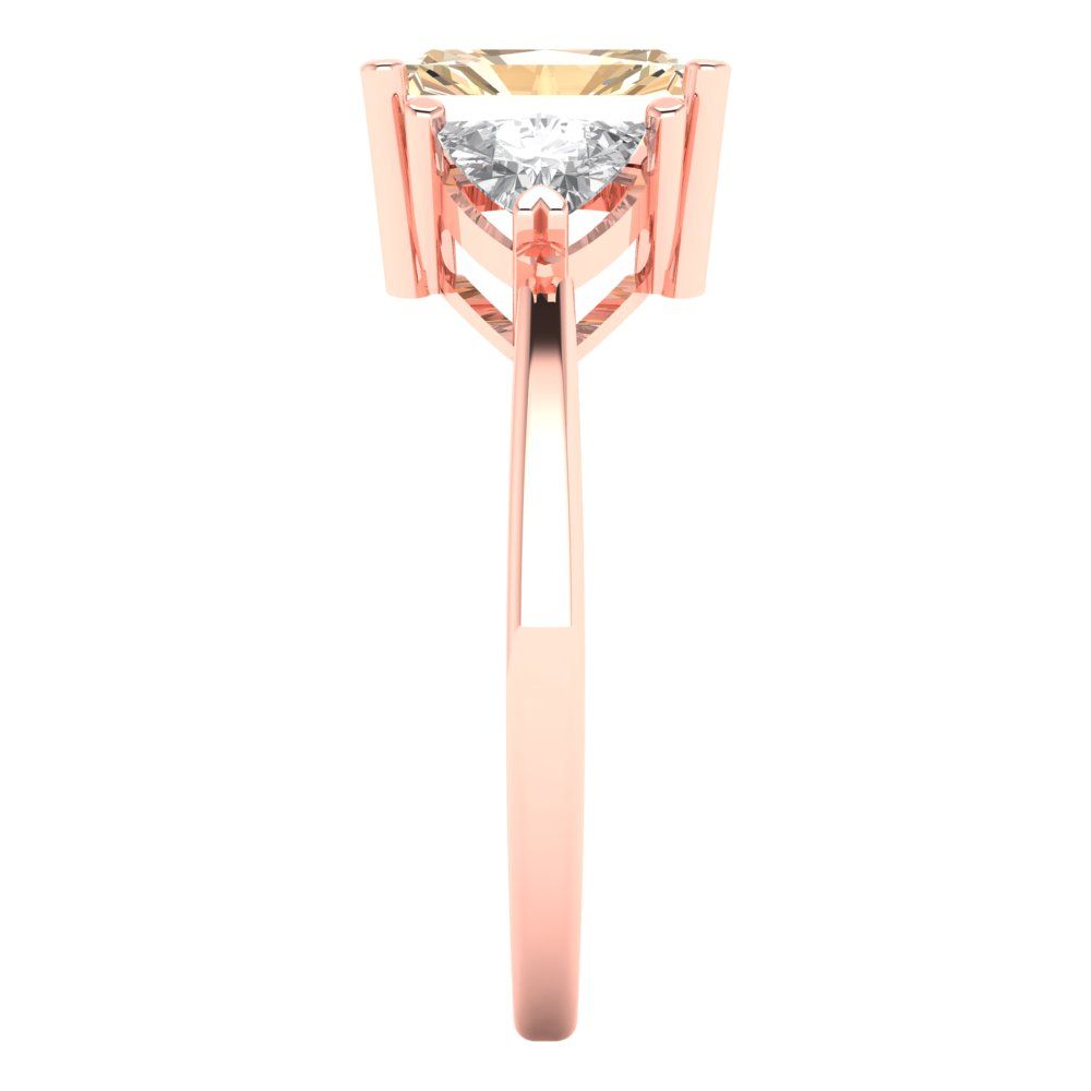 2.82 cttw Natural Morganite Three-Stone Engagement Ring - Solid Gold (Emerald Cut,8x6mm)