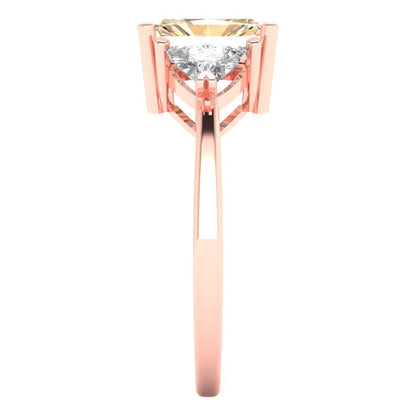 2.82 cttw Natural Morganite Three-Stone Engagement Ring - Solid Gold (Emerald Cut,8x6mm)