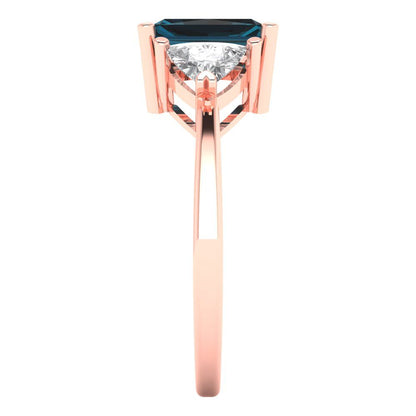 2.82 cttw Natural London Blue Topaz Three-Stone Engagement Ring - Solid Gold (Emerald Cut,8x6mm)