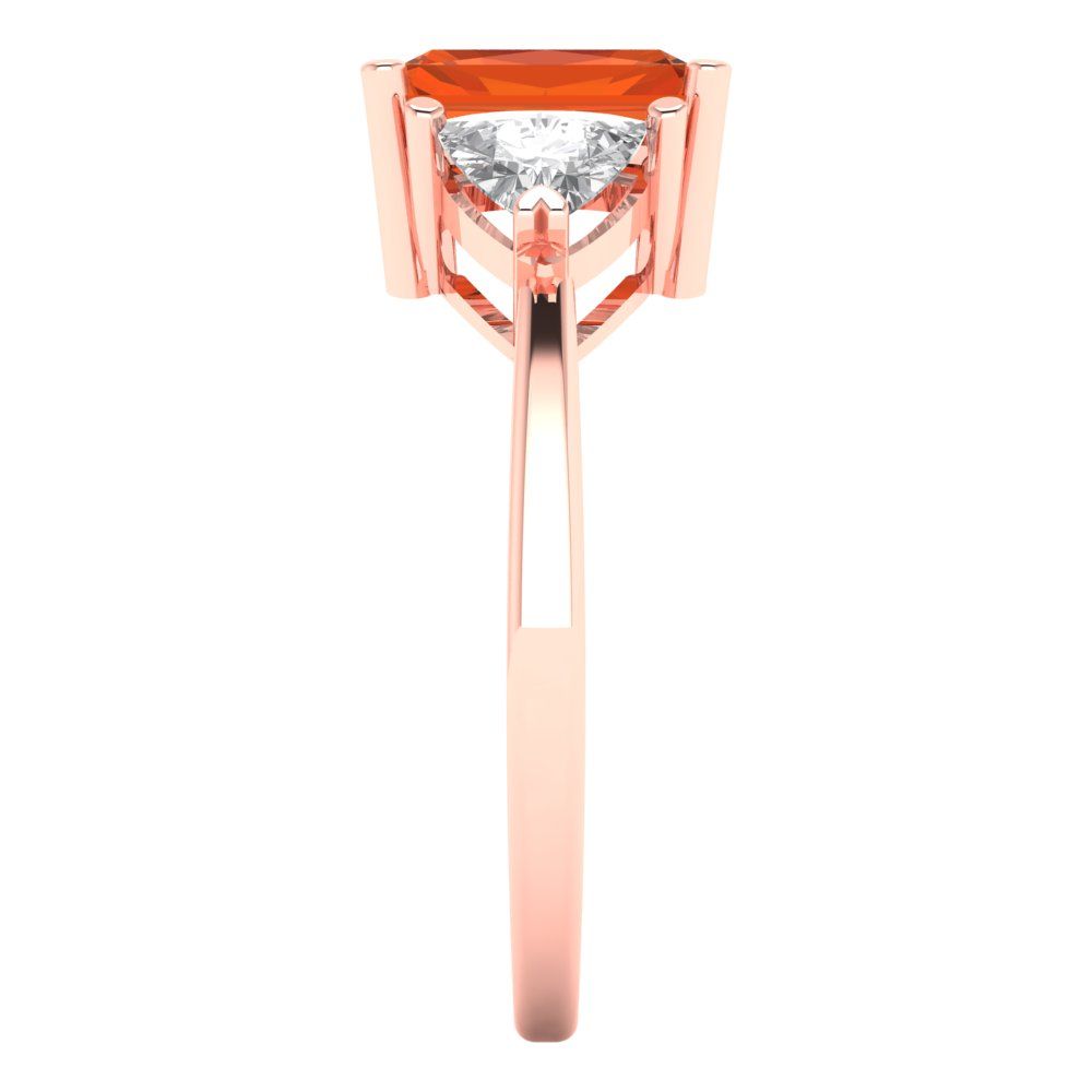 2.82 cttw Zirconia Simulated Red Diamond Three-Stone Engagement Ring - Solid Gold (VVS1, Emerald Cut,8x6mm)