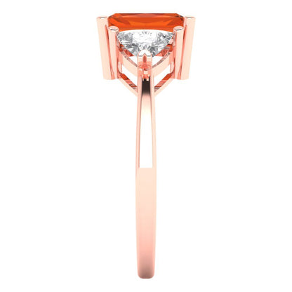 2.82 cttw Zirconia Simulated Red Diamond Three-Stone Engagement Ring - Solid Gold (VVS1, Emerald Cut,8x6mm)