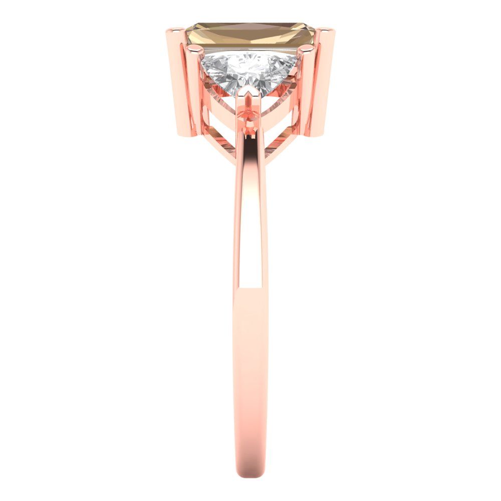 2.82 cttw Yellow Moissanite Three-Stone Engagement Ring - Solid Gold (Emerald Cut,8x6mm)