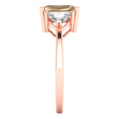 2.82 cttw Yellow Moissanite Three-Stone Engagement Ring - Solid Gold (Emerald Cut,8x6mm)