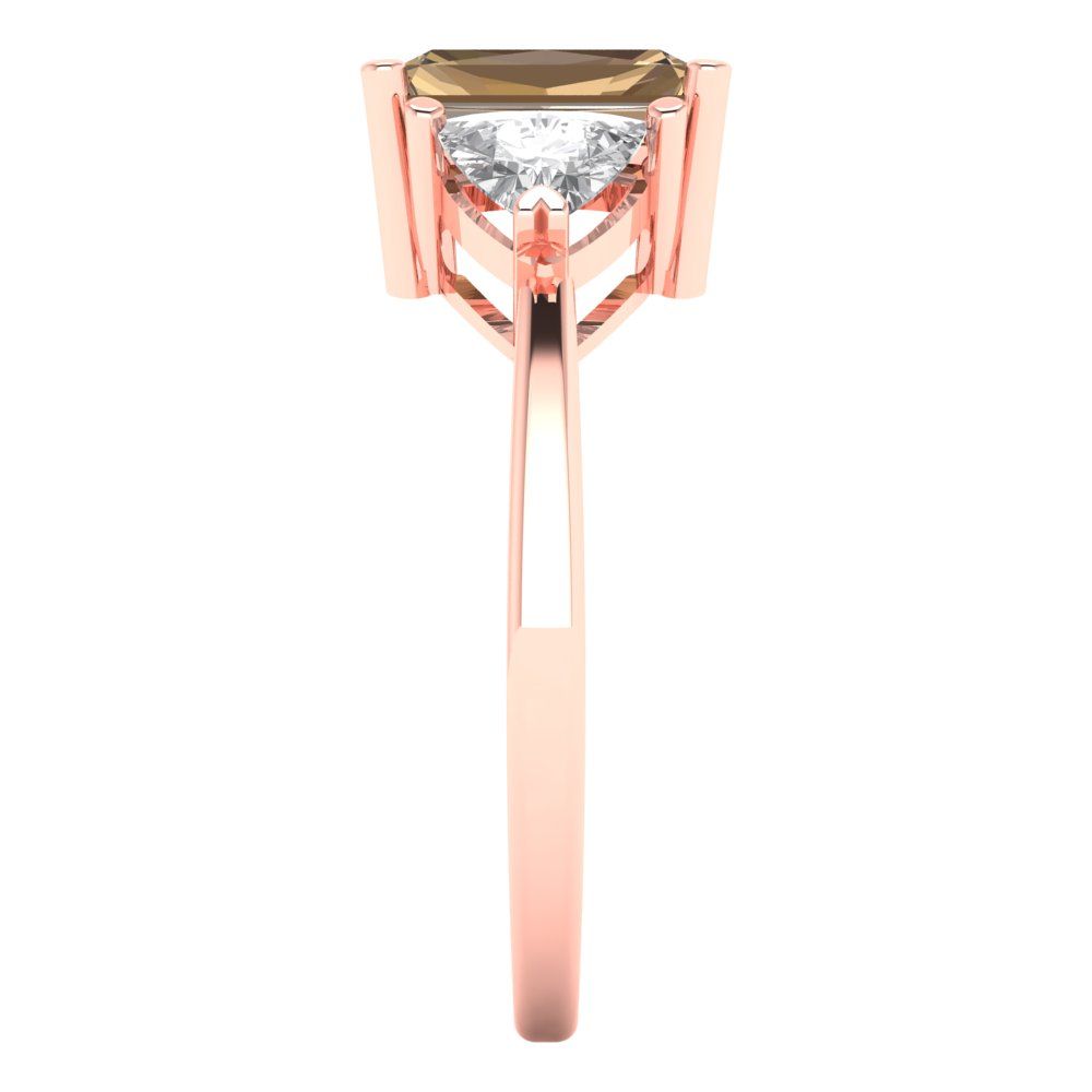 2.82 cttw Zirconia Simulated Champagne Diamond Three-Stone Engagement Ring - Solid Gold (VVS1, Emerald Cut,8x6mm)