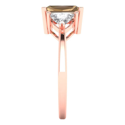 2.82 cttw Zirconia Simulated Champagne Diamond Three-Stone Engagement Ring - Solid Gold (VVS1, Emerald Cut,8x6mm)