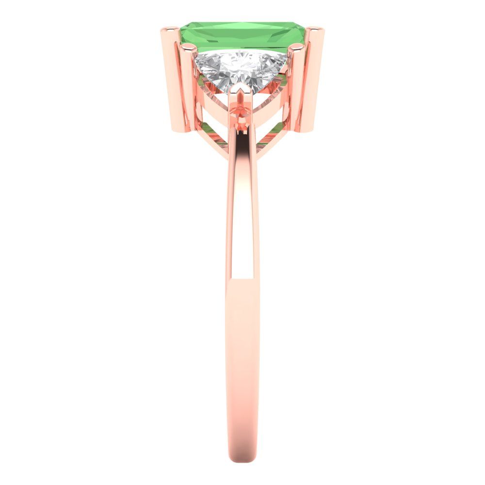 2.82 cttw Zirconia Simulated Green Diamond Three-Stone Engagement Ring - Solid Gold (VVS1, Emerald Cut,8x6mm)