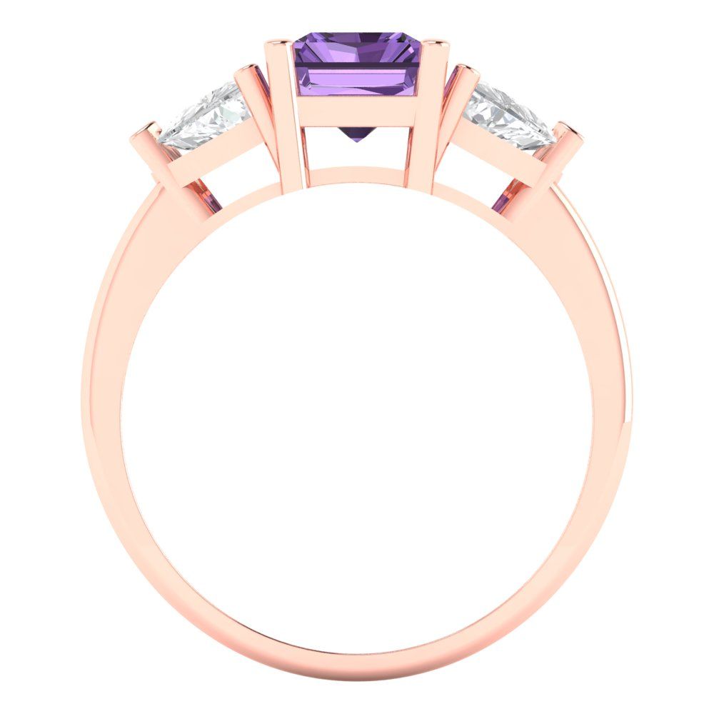 2.82 cttw Simulated Alexandrite Three-Stone Engagement Ring - Solid Gold (Emerald Cut,8x6mm)