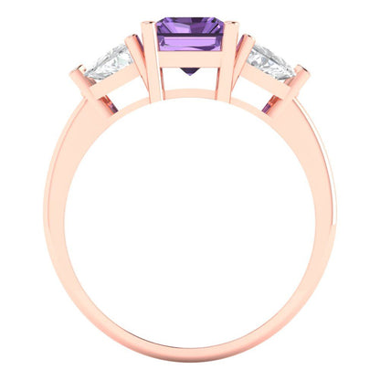 2.82 cttw Simulated Alexandrite Three-Stone Engagement Ring - Solid Gold (Emerald Cut,8x6mm)