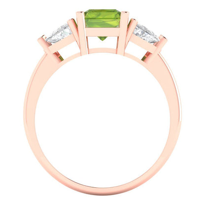 2.82 cttw Natural Peridot Three-Stone Engagement Ring - Solid Gold (Emerald Cut,8x6mm)
