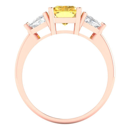 2.82 cttw Natural Citrine Three-Stone Engagement Ring - Solid Gold (Emerald Cut,8x6mm)