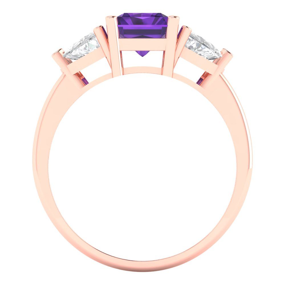 2.82 cttw Natural Amethyst Three-Stone Engagement Ring - Solid Gold (Emerald Cut,8x6mm)