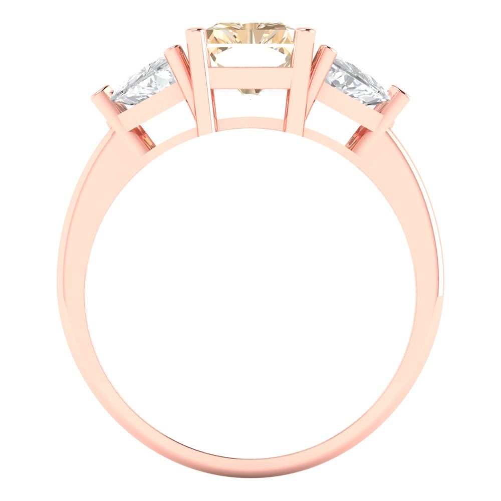 2.82 cttw Natural Morganite Three-Stone Engagement Ring - Solid Gold (Emerald Cut,8x6mm)