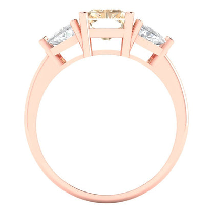 2.82 cttw Natural Morganite Three-Stone Engagement Ring - Solid Gold (Emerald Cut,8x6mm)