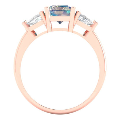 2.82 cttw Blue Moissanite Three-Stone Engagement Ring - Solid Gold (Emerald Cut,8x6mm)