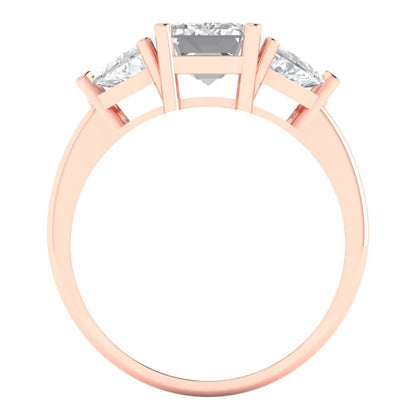 2.82 cttw White Sapphire Three-Stone Engagement Ring - Solid Gold (Emerald Cut,8x6mm)