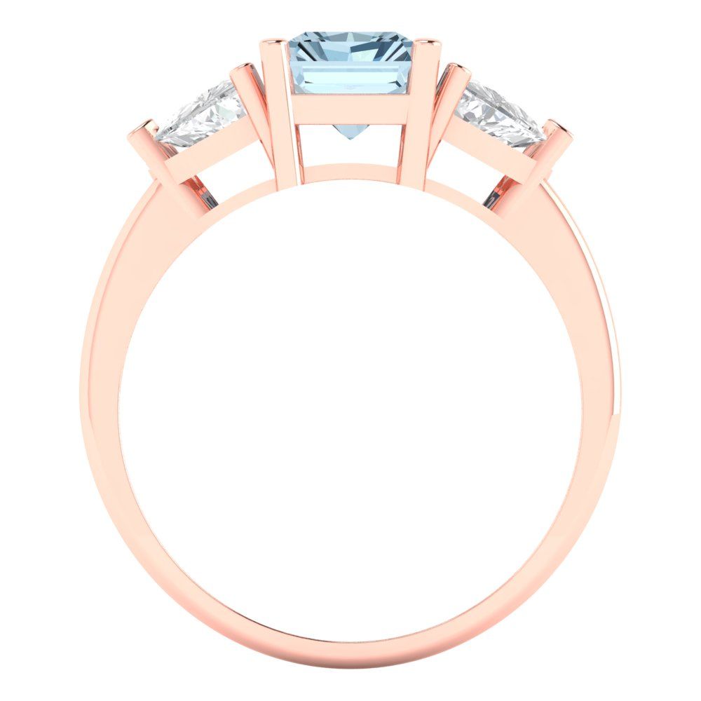 2.82 cttw Natural Aquamarine Three-Stone Engagement Ring - Solid Gold (Emerald Cut,8x6mm)
