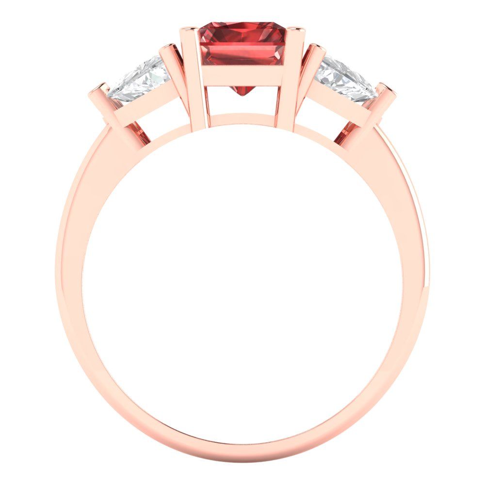 2.82 cttw Natural Garnet Three-Stone Engagement Ring - Solid Gold (Emerald Cut,8x6mm)