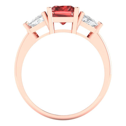 2.82 cttw Natural Garnet Three-Stone Engagement Ring - Solid Gold (Emerald Cut,8x6mm)
