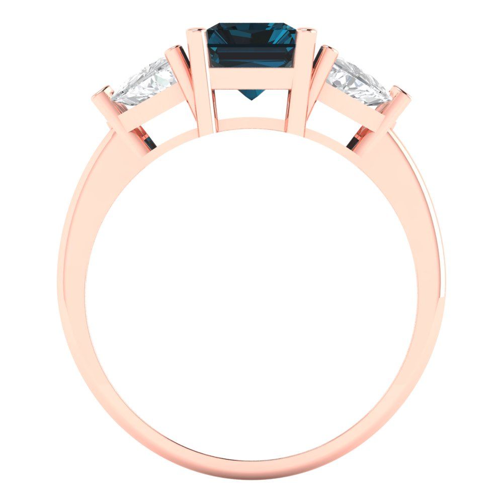 2.82 cttw Natural London Blue Topaz Three-Stone Engagement Ring - Solid Gold (Emerald Cut,8x6mm)