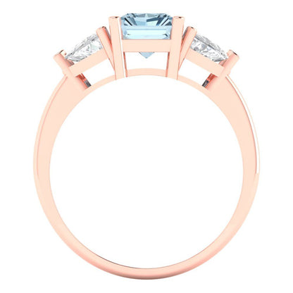 2.82 cttw Natural Sky Blue Topaz Three-Stone Engagement Ring - Solid Gold (Emerald Cut,8x6mm)