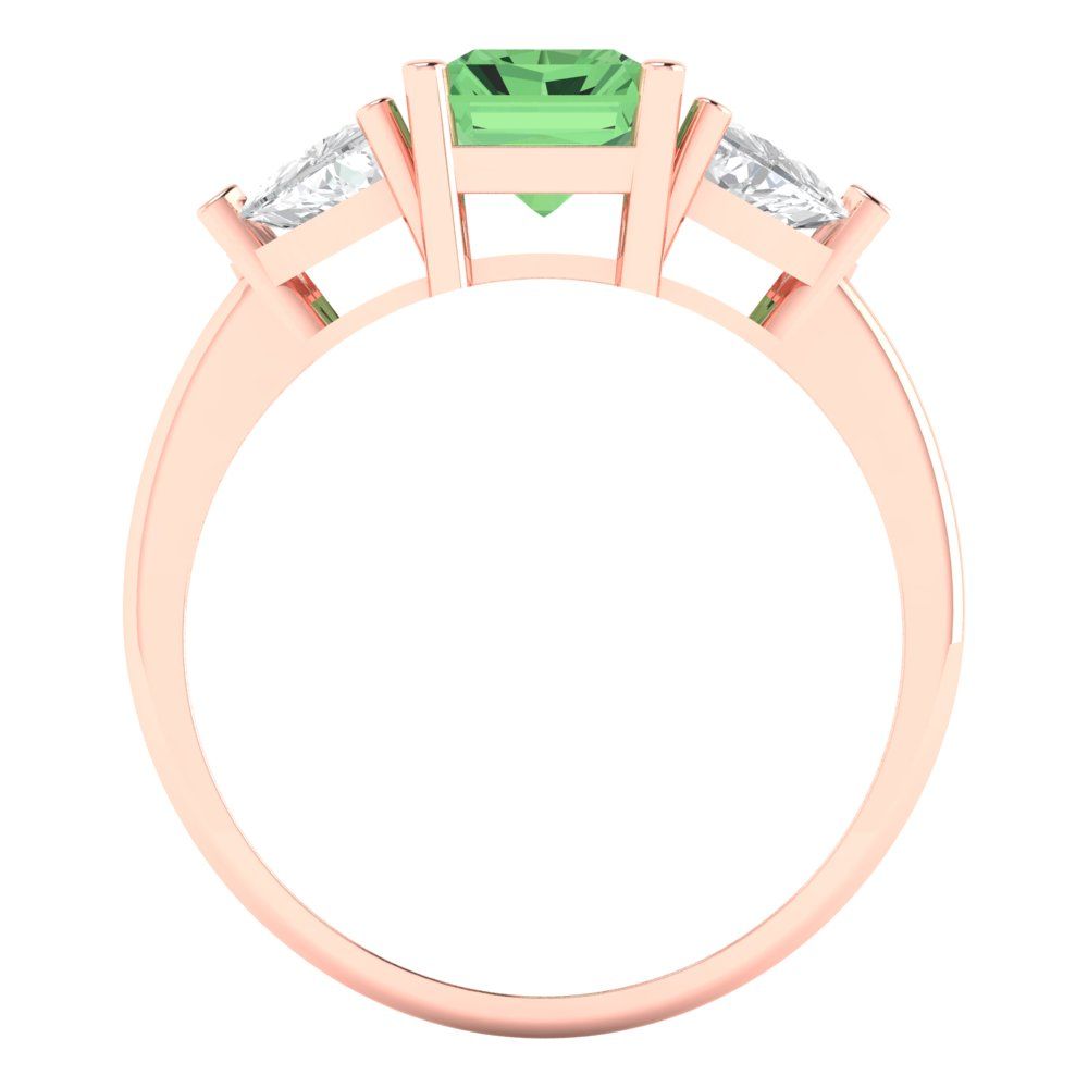 2.82 cttw Zirconia Simulated Green Diamond Three-Stone Engagement Ring - Solid Gold (VVS1, Emerald Cut,8x6mm)