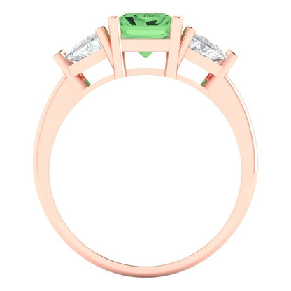 2.82 cttw Zirconia Simulated Green Diamond Three-Stone Engagement Ring - Solid Gold (VVS1, Emerald Cut,8x6mm)