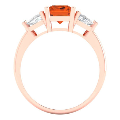 2.82 cttw Zirconia Simulated Red Diamond Three-Stone Engagement Ring - Solid Gold (VVS1, Emerald Cut,8x6mm)