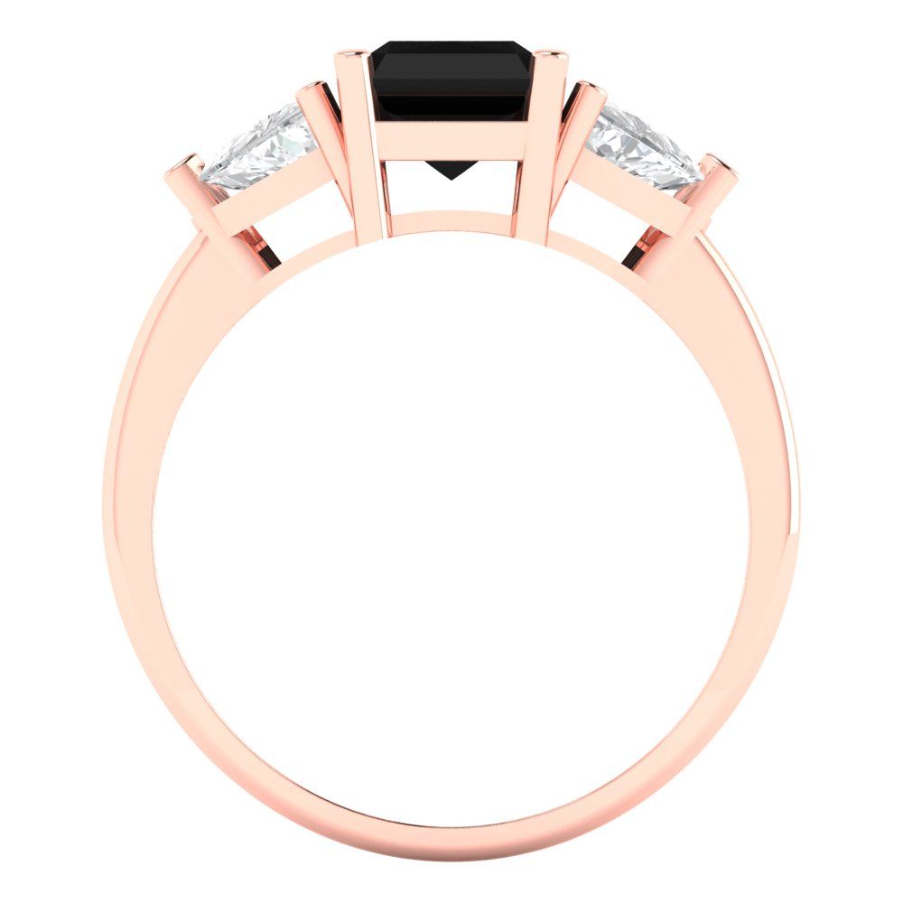 2.82 cttw Natural Onyx Three-Stone Engagement Ring - Solid Gold (Emerald Cut,8x6mm)