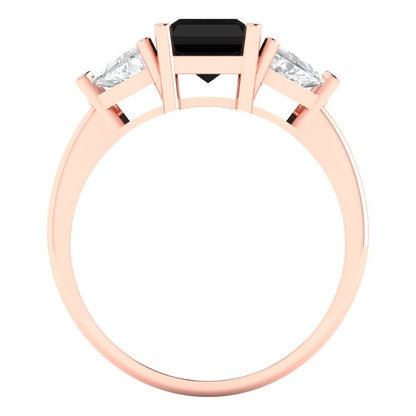 2.82 cttw Natural Onyx Three-Stone Engagement Ring - Solid Gold (Emerald Cut,8x6mm)