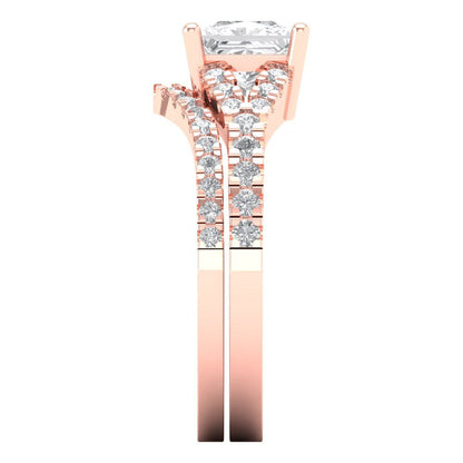 3.4 cttw Princess Cut White Sapphire Bridal Set - Solid Rose Gold Engagement Ring & Wedding Band