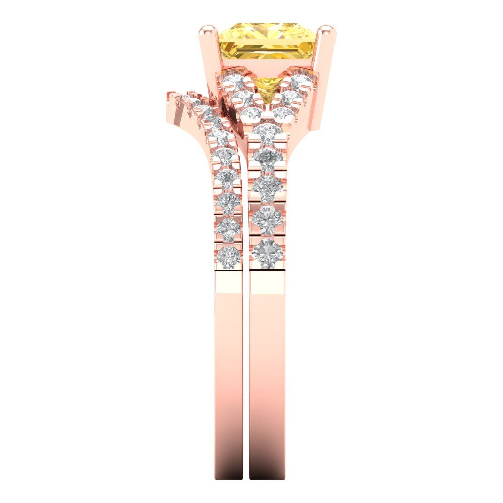 3.4 cttw Princess Cut Natural Citrine Bridal Set - Solid Rose Gold Engagement Ring & Wedding Band
